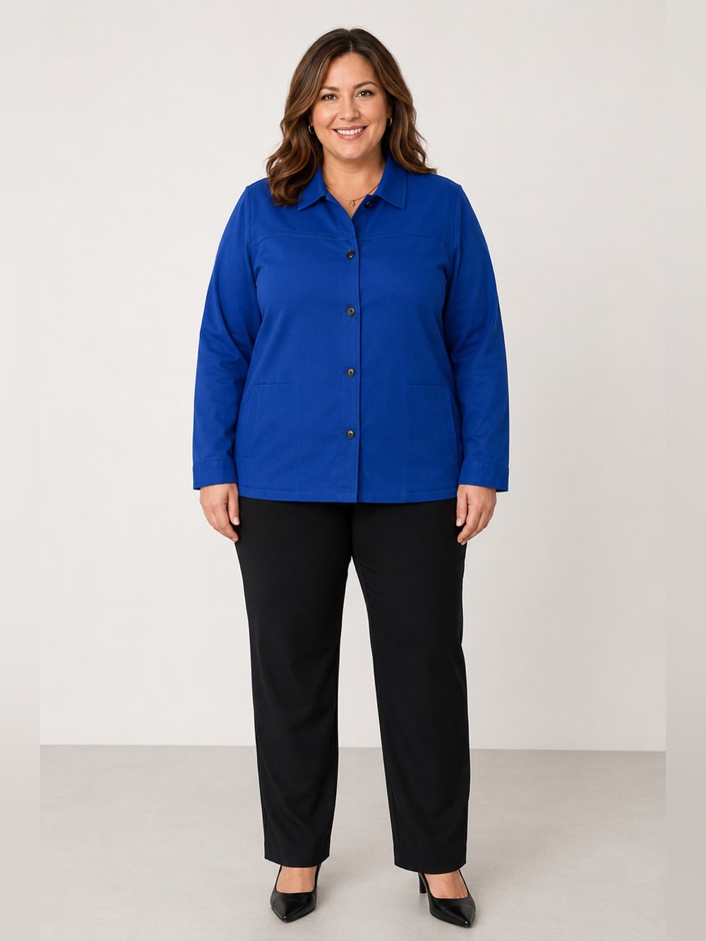 BLAIR WOMENS BLUE LONG SLEEVE BUTTON UP JACKET POCKETS SIZE XL